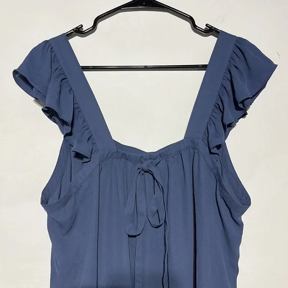 LOFT Outlet Blue Flutter Sleeve Sleeveless Square Neck Tank Top Size Large - Picture 7 of 8